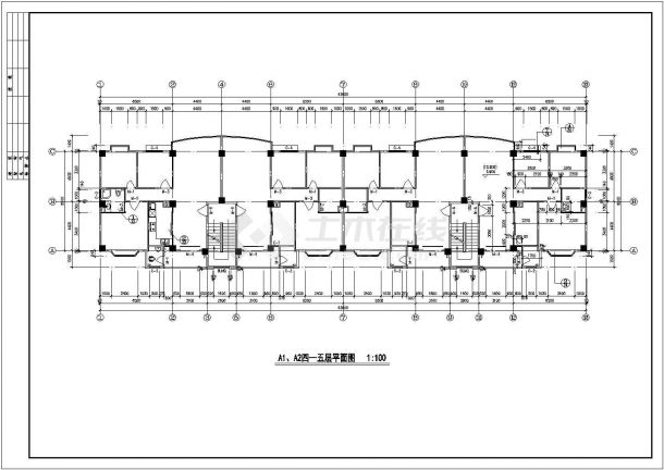 哈尔滨市道山路某社区7层框架结构商住楼建筑设计CAD图纸（1-2层商用）-图一