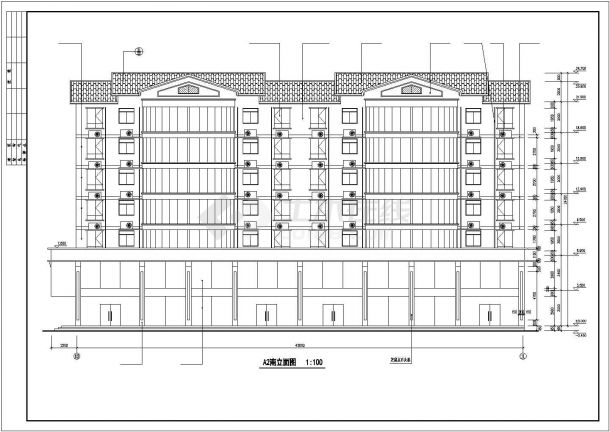 哈尔滨市道山路某社区7层框架结构商住楼建筑设计CAD图纸（1-2层商用）-图二