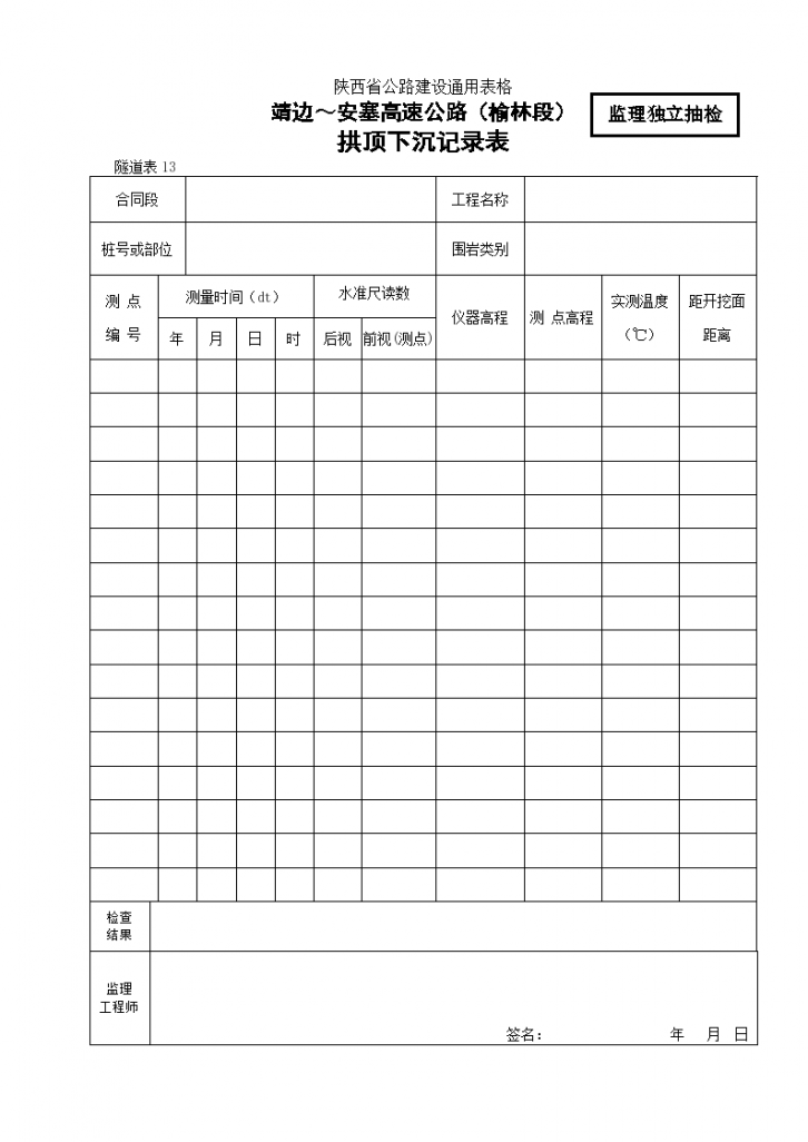 某地区拱顶下沉记录表详细文档-图一