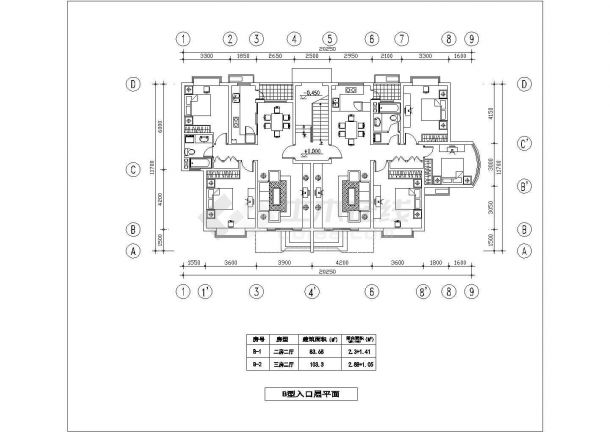 孝感市恩福花园小区两栋住宅楼的局部平面设计CAD图纸-图一