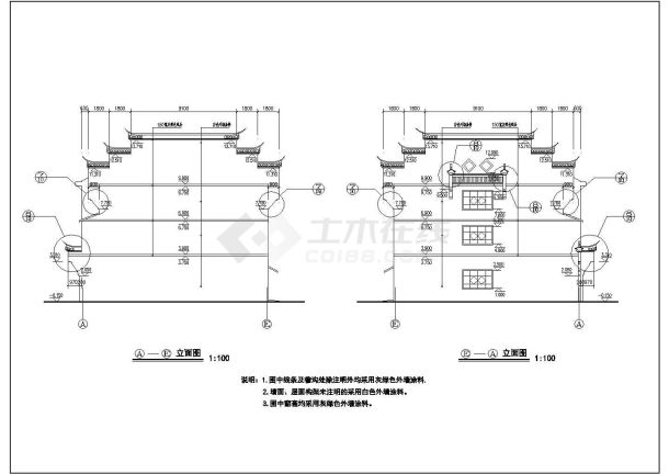 某农村徽派马头墙住宅楼CAD建筑设计施工图-图一