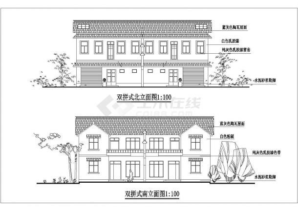 沧州市某别墅区190平米2层框混结构1楼2户式高档别墅建筑设计CAD图纸-图一