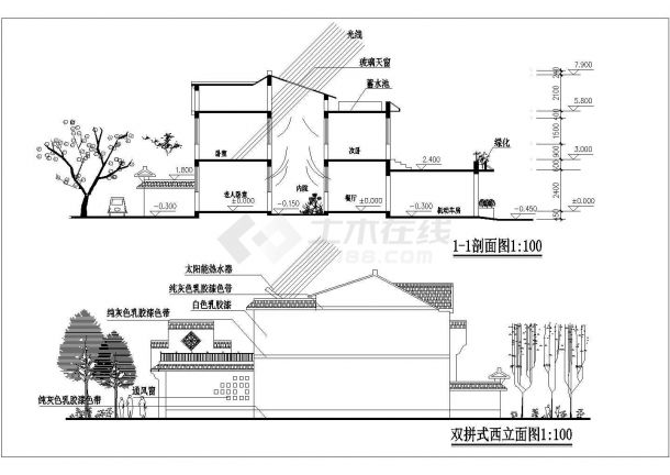 沧州市某别墅区190平米2层框混结构1楼2户式高档别墅建筑设计CAD图纸-图二