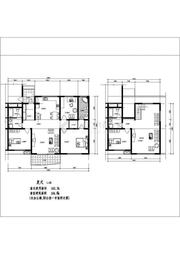 连云港市山岚佳苑小区4张经典实用的平面户型设计CAD图纸-图二