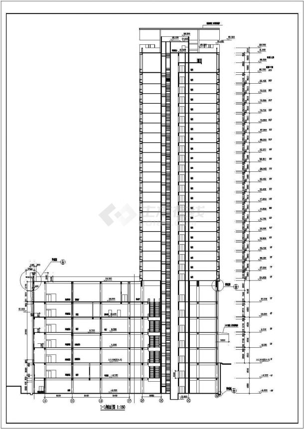 宁波市劳动路某小区26+2层框剪结构商住楼建筑设计CAD图纸（1-5层商用）-图一