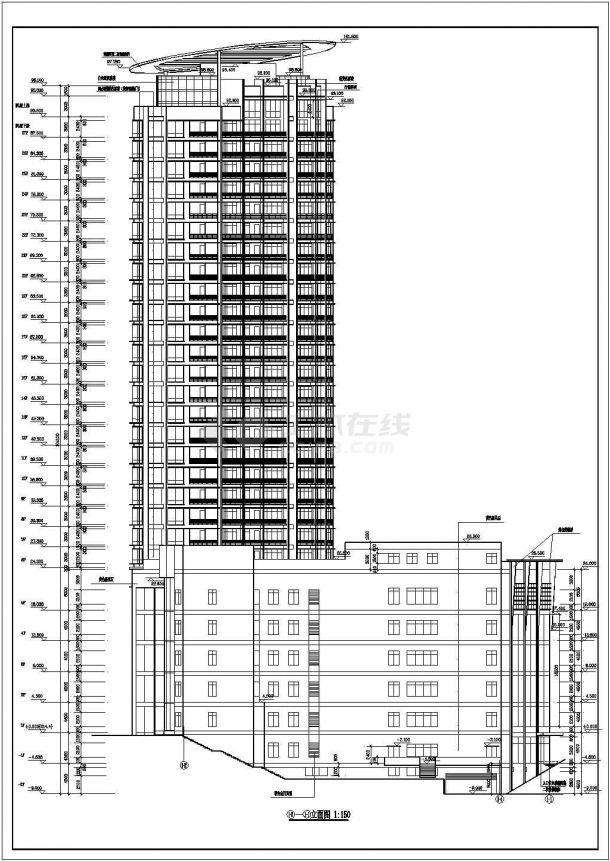 宁波市劳动路某小区26+2层框剪结构商住楼建筑设计CAD图纸（1-5层商用）-图二