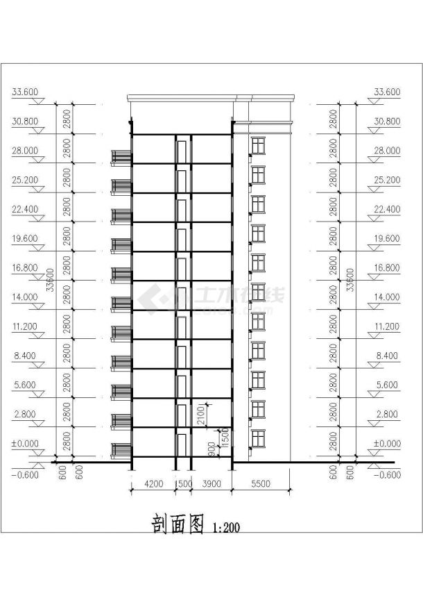 广元市乐元花园小区7千平米11层框架结构住宅楼平立剖面设计CAD图纸-图二