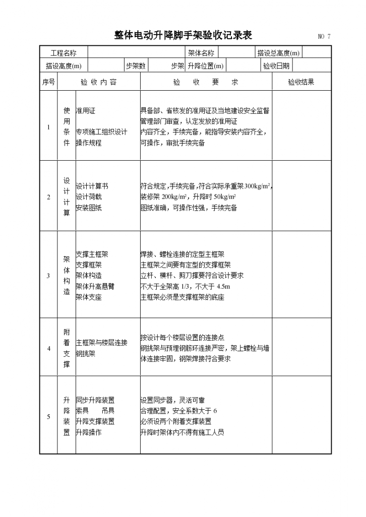 整体电动升降脚手架验收记录表-图一