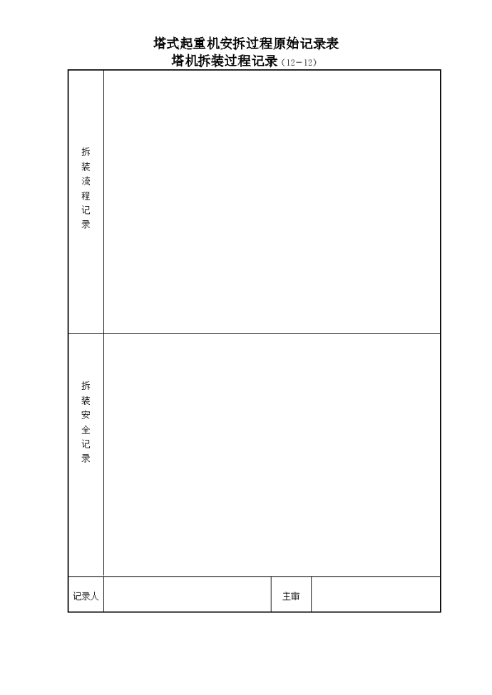 某公司塔式起重机安拆过程原始记录表 塔机拆装过程记录_图1