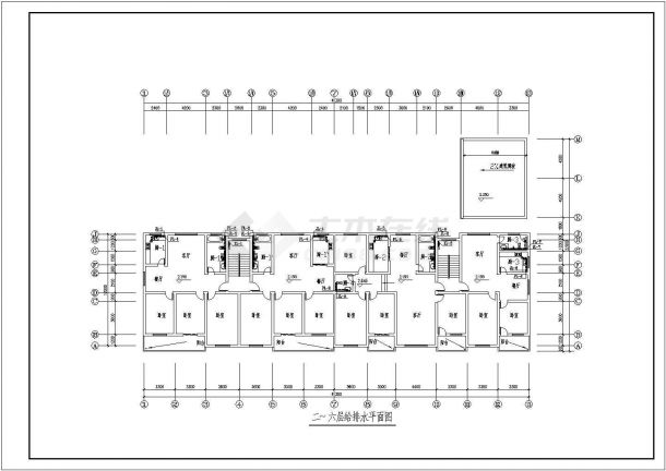6层(1梯2户2单元)住宅楼给排水设计CAD图纸-图二
