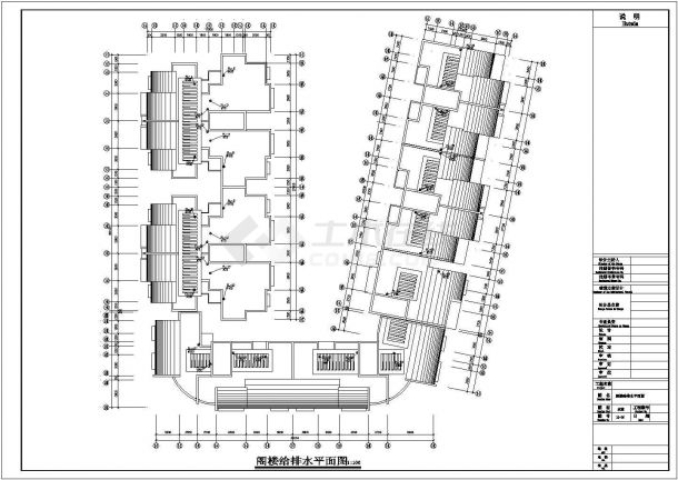 7层U型(7单元1户2户)小区组团住宅给排水CAD图-图一