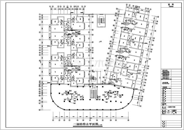 7层U型(7单元1户2户)小区组团住宅给排水CAD图-图二