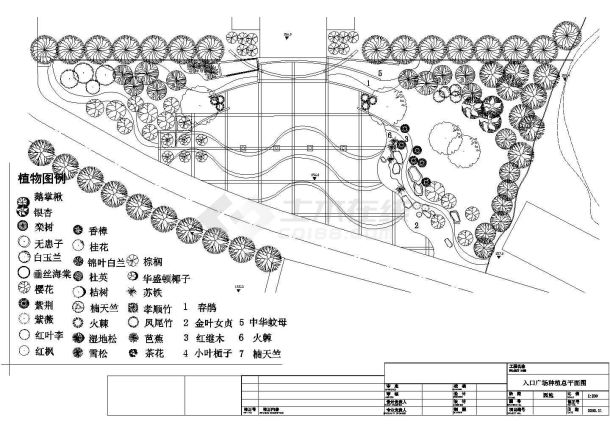 某体育中心入口广场CAD景观绿化配置图-图一