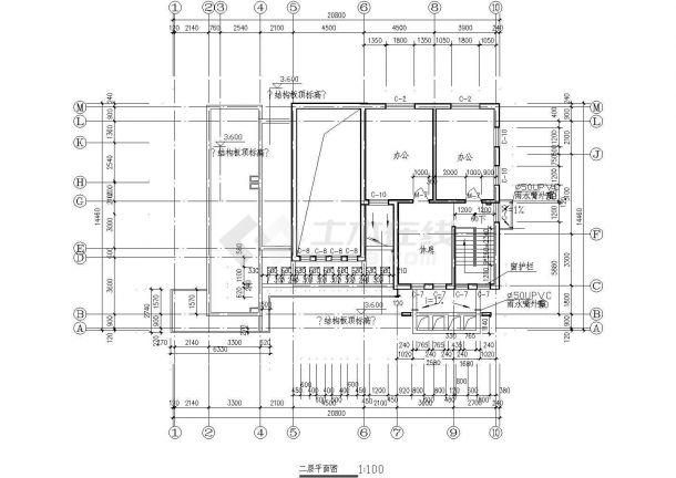 某长20.8米，宽14.46米，二层CAD砖混结构362.6平米城市环卫班点转运站及公厕CAD设计图纸（一二层及屋顶平面 四立一剖面 施工图设计说明）-图二