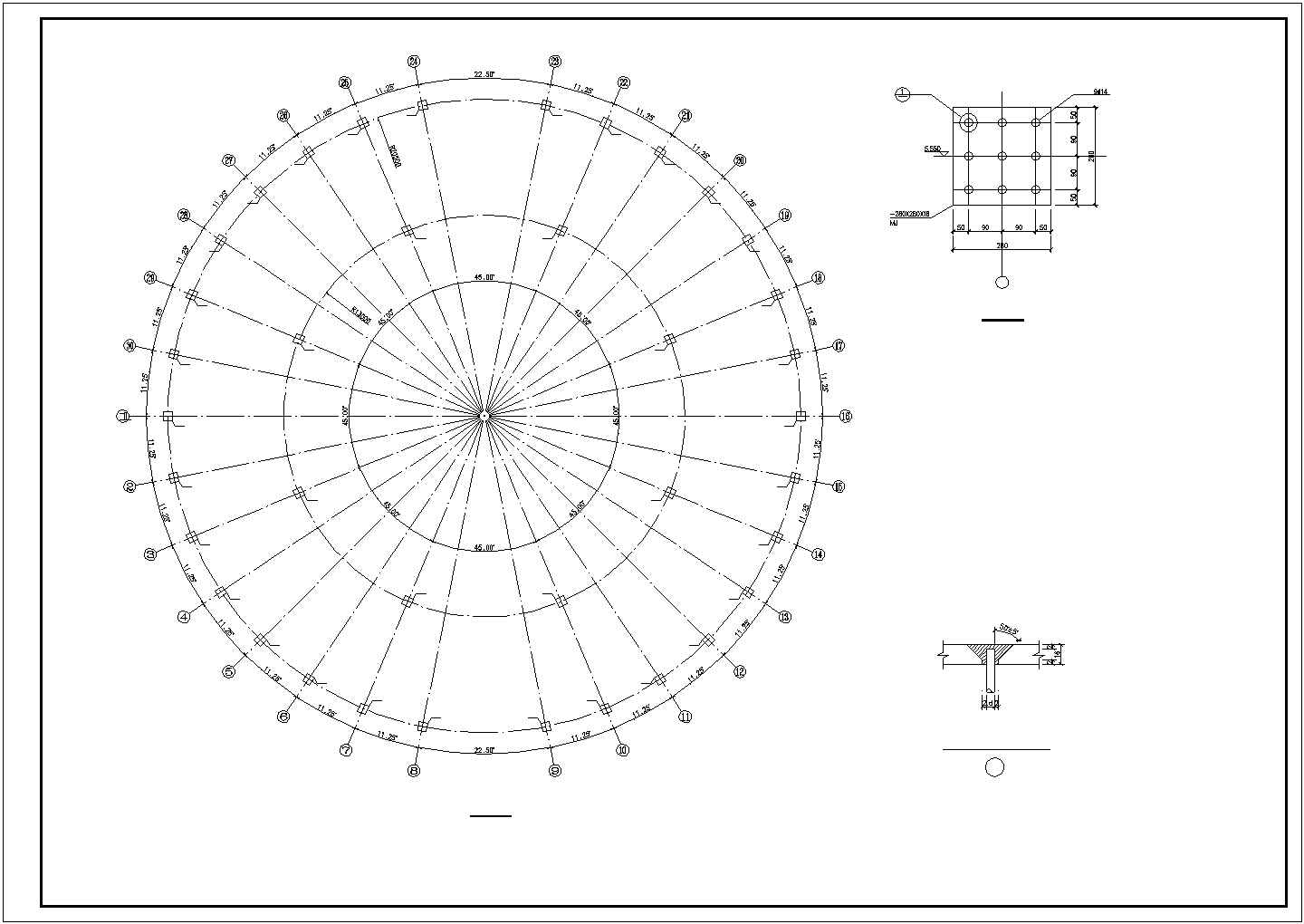【最新】某正放四角锥网架结构建筑设计方案CAD图纸
