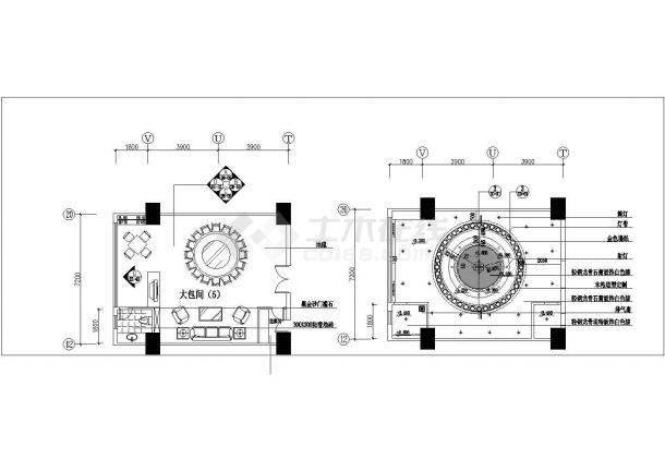 成都市某高档中式饭店20人标准包厢详细装修设计CAD图纸-图一
