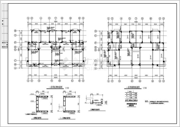 三层异形框架柱结构住宅楼施工设计CAD图-图一