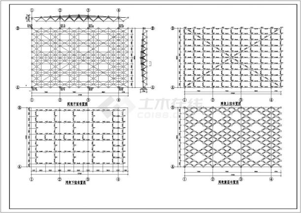某双层螺栓球玻璃屋面网架施工设计CAD图-图二