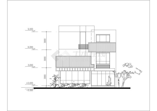 嘉兴市某现代村镇3层框混结构单体乡村别墅建筑设计CAD图纸（三套方案）-图一