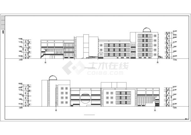 北京某中学1.7万平米四层框架结构教学综合楼平立剖面设计CAD图纸-图一