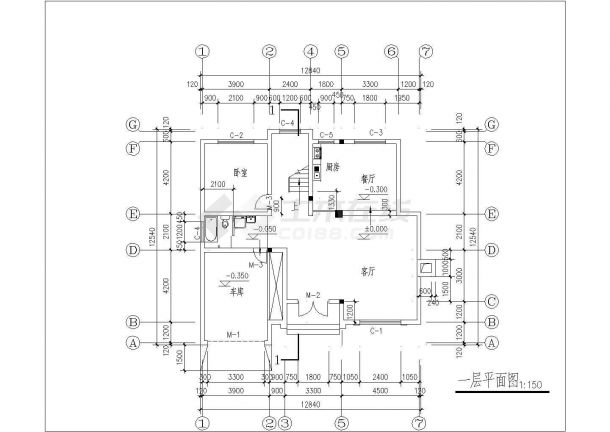 某三层带地下车库框架结构新农村独栋别墅设计cad建筑施工图（含设计说明，含结构设计，含效果图）-图二