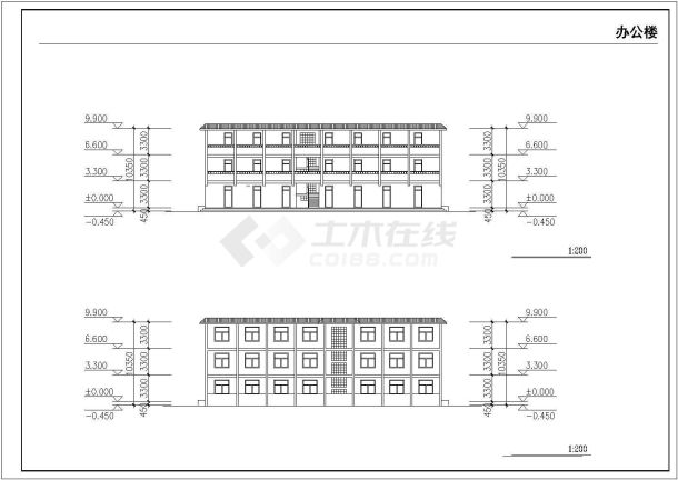 邯郸市xx职业学院6500平米四层框架结构办公楼平立剖面设计CAD图纸-图一