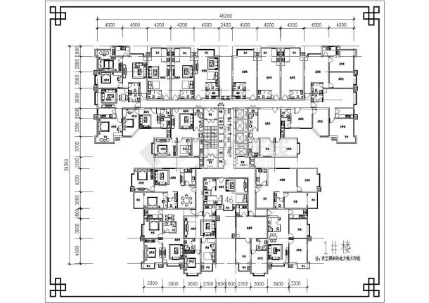 高层住宅楼全套户型设计施工CAD图-图二