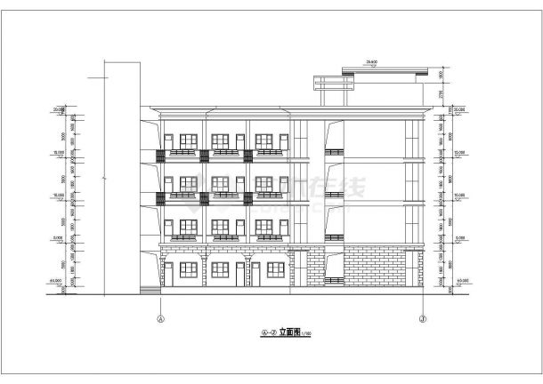 某职业中学2600平米4层框架L型结构教学楼平立剖面设计CAD图纸-图一