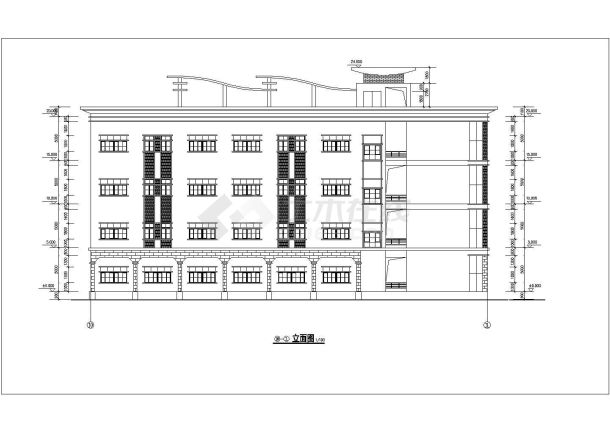 某职业中学2600平米4层框架L型结构教学楼平立剖面设计CAD图纸-图二