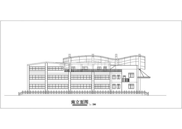 天津某大学2100平米3层框架结构活动中心平立剖面设计CAD图纸-图一