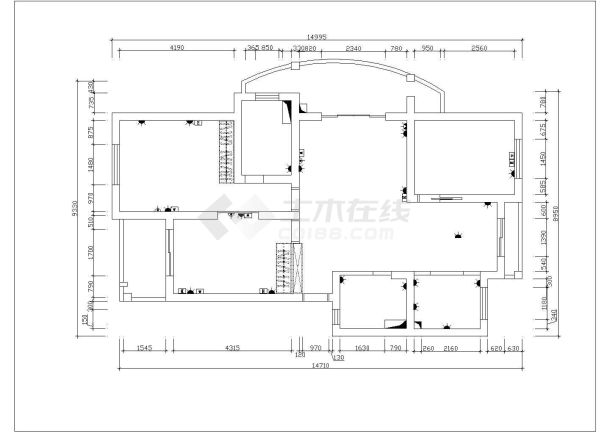 3室2厅家居装修施工CAD图纸-图一