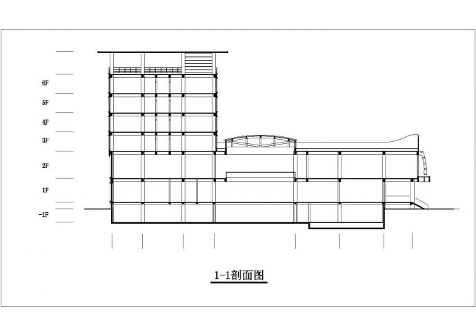 1.2万平米6层框架结构教学楼平立剖面设计CAD图纸（含机房层和地下层）_图1