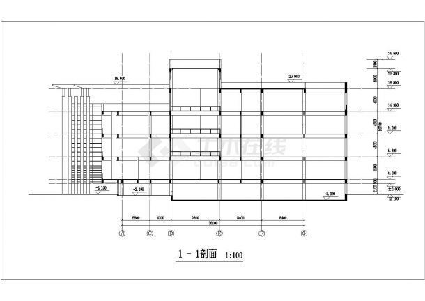 济宁市某高校1.1万平米五层框架结构教学楼平立剖面设计CAD图纸-图一