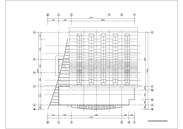 沧州市某高校1600平米2层钢框架结构体育馆平立剖面设计CAD图纸-图二