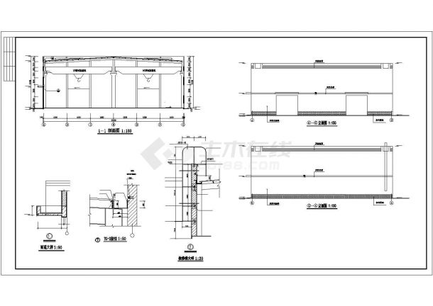武汉市某3450平米单层排架结构建筑装饰材料公司厂房建筑设计CAD图纸-图一