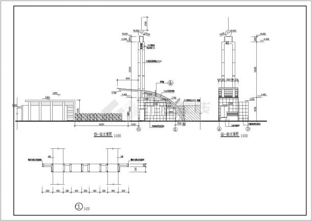 某重点中学大门CAD建筑设计平立面图纸-图一