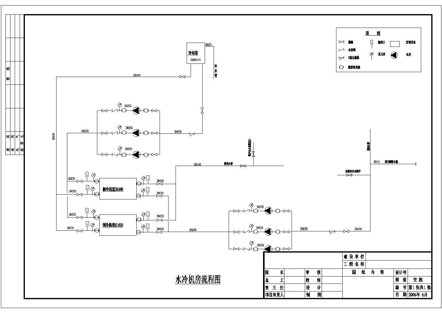 某大型商场中央空调设计全套施工cad图纸(含水冷机房流程图)