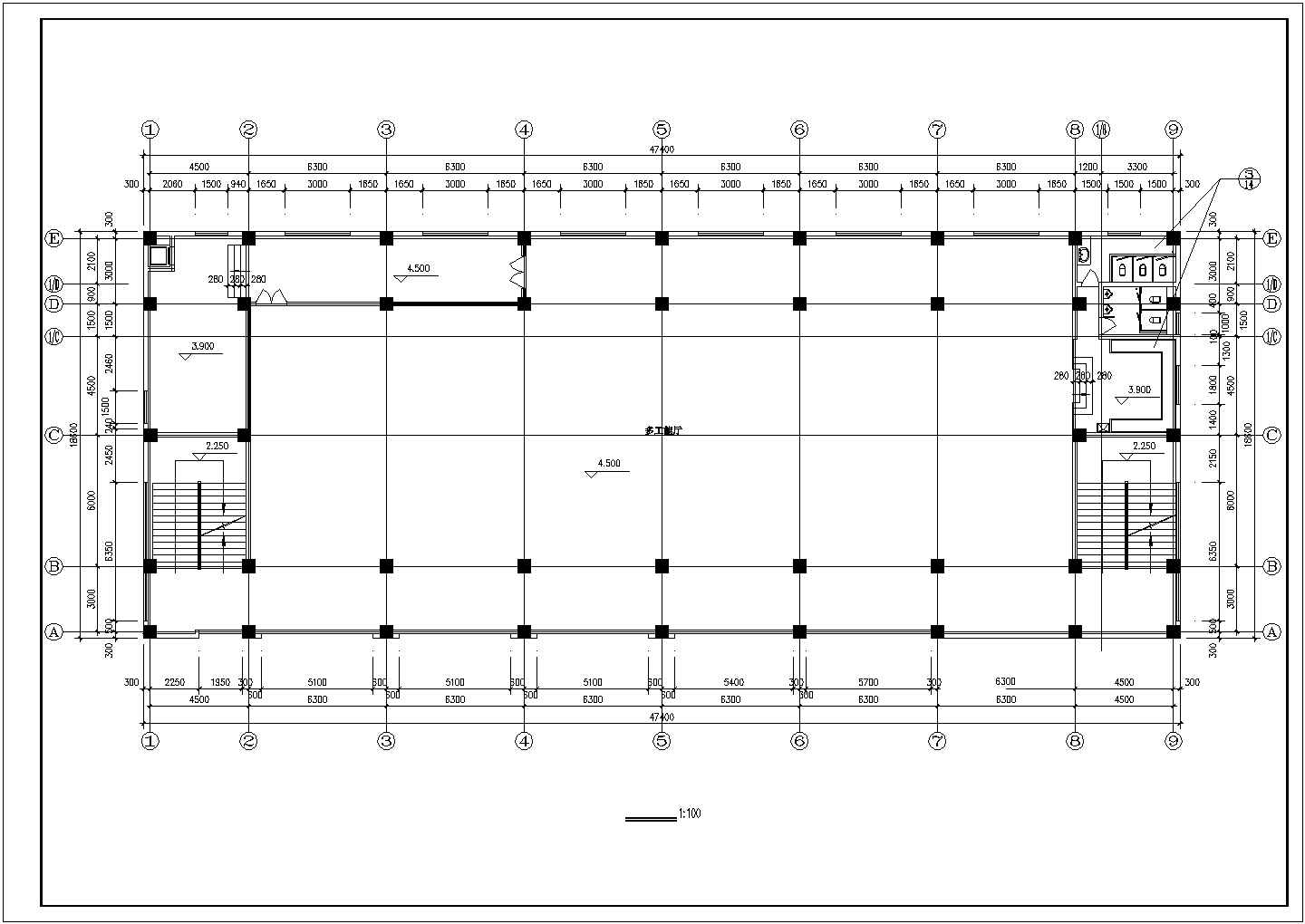 扬州某中学3500平米3层框架结构教学楼建筑CAD设计图纸