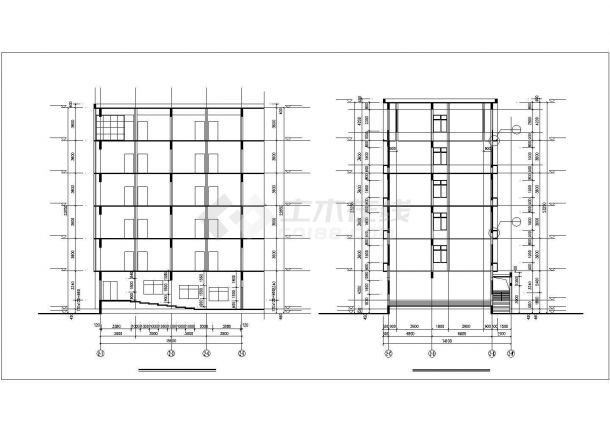 滦州市某高校占地1900平米6层框架结构教学楼建筑CAD设计图纸-图二