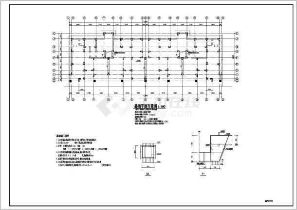 长43.2米宽13.5米 -1+7+1阁楼层异形柱框架住宅楼结构施工CAD图-图一