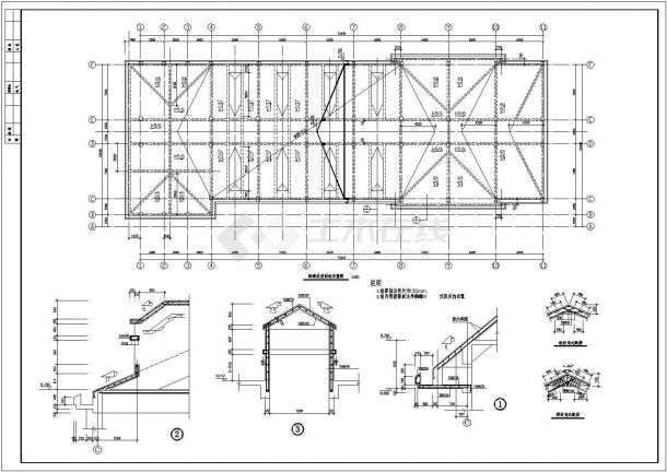 长51米宽20.5米 3+1阁楼层框架商住楼结构施工CAD图-图一