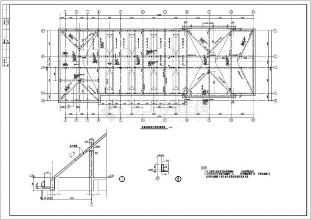 长51米宽20.5米 3+1阁楼层框架商住楼结构施工CAD图-图二