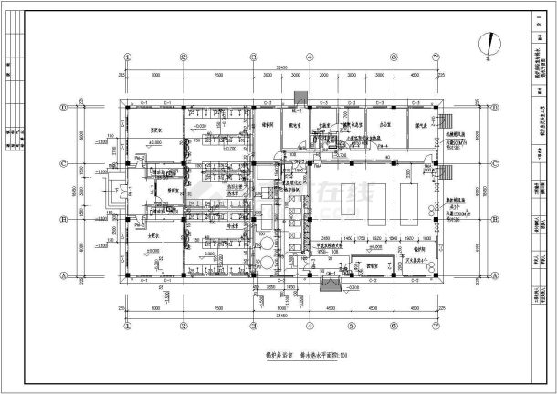 某大学锅炉房浴室全套施工设计cad图(含锅炉房热力系统图)-图一