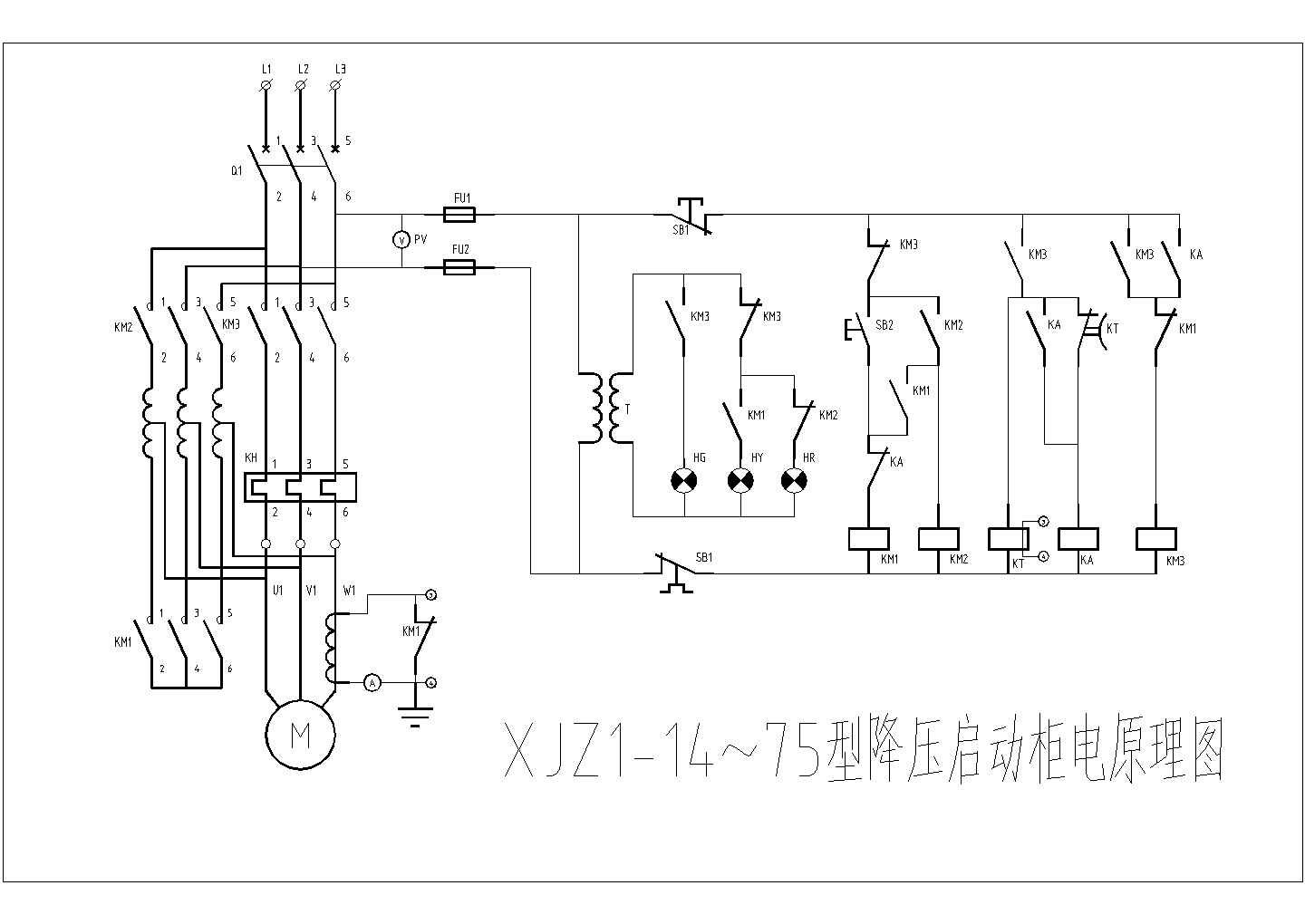 设备控制器_XJZ1-14～75型降压启动柜电原理图