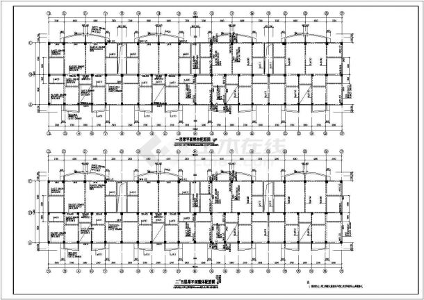 长58.4米宽12.3米 6层框架高档住宅楼结构施工CAD图-图二