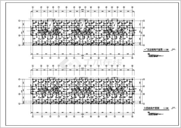 长46.4米宽11.4米 6层框架商住楼结构施工CAD图-图一