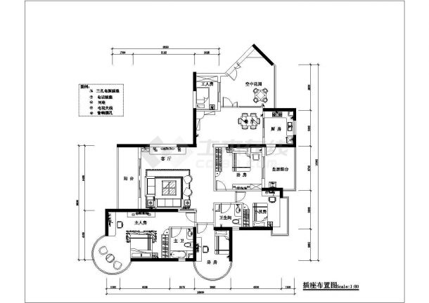 四房两厅高档住宅建筑施工CAD图-图二