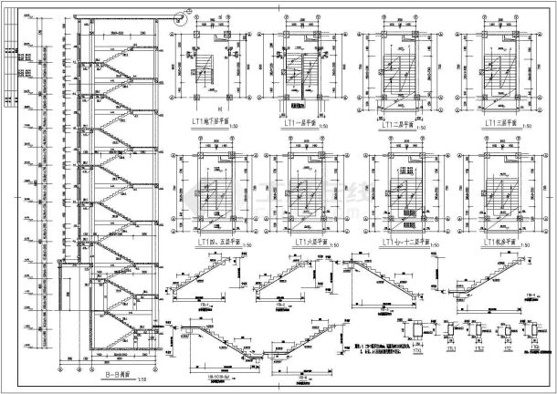 长76.2米宽23.1米 -1+12层框架住宅楼结构施工CAD图-图二