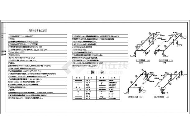 某地下1层地上5层带1阁楼层(1梯2户4单元)住宅楼给排水设计cad全套施工图（含设计说明，含采暖设计）-图二