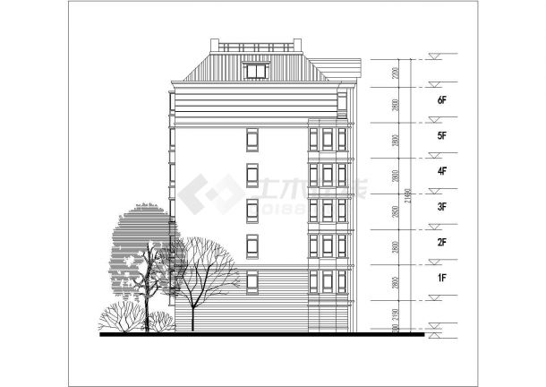 成都市朗诗花园小区6060平米6层砖混结构住宅楼平立剖面设计CAD图纸-图二